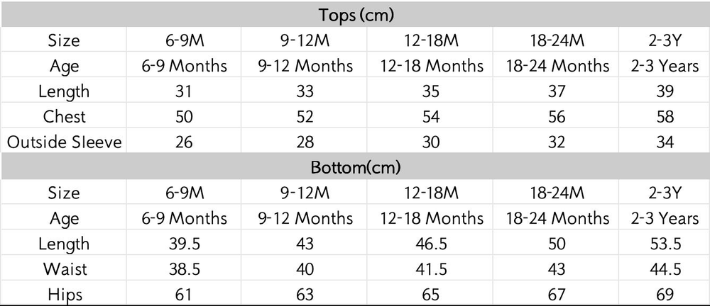 尺码表 - 点击放大