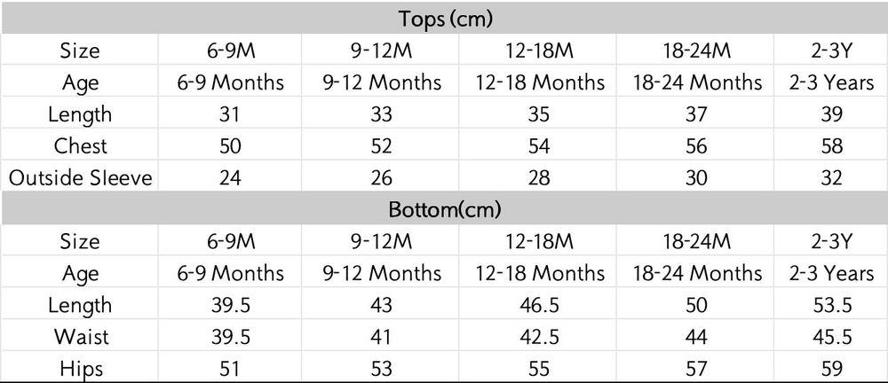 尺码表 - 点击放大