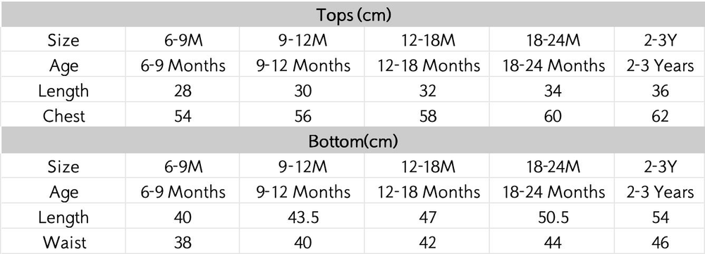 尺码表 - 点击放大