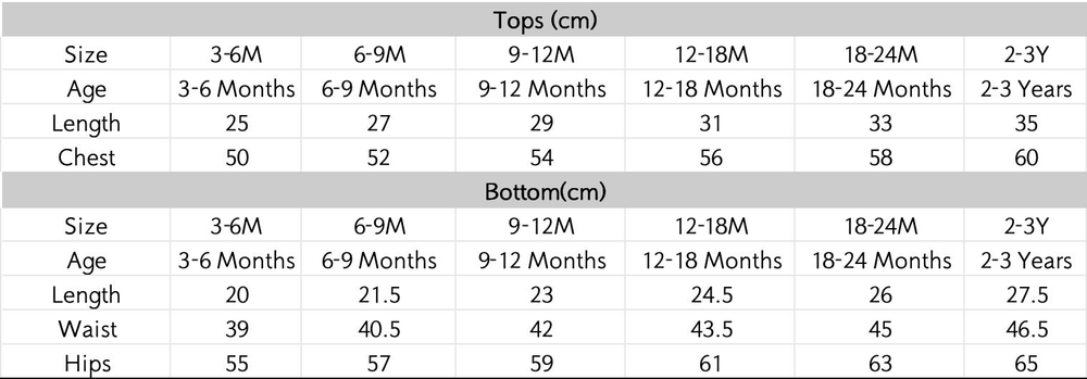 尺码表 - 点击放大