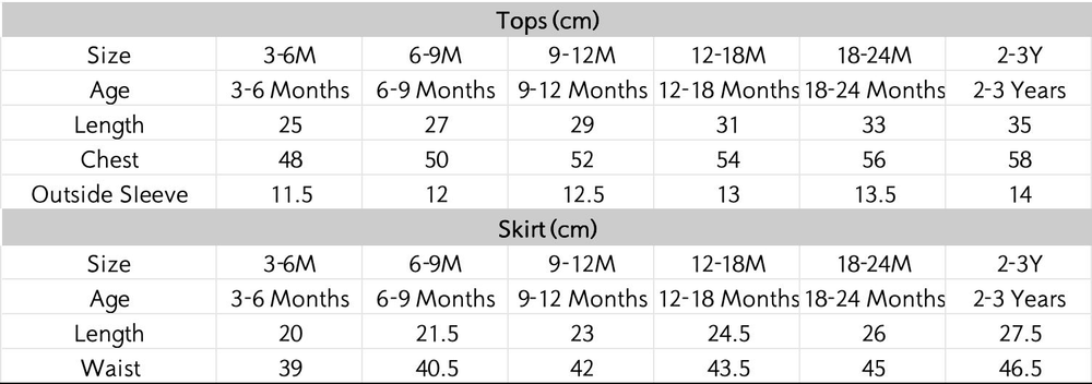 尺码表 - 点击放大