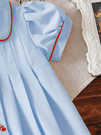 Baby Girls light blue Peter Pan collar cherry embroidery dress