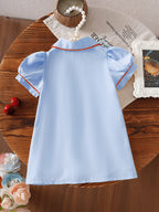Baby Girls light blue Peter Pan collar cherry embroidery dress