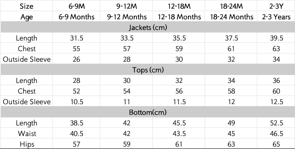 尺码表 - 点击放大