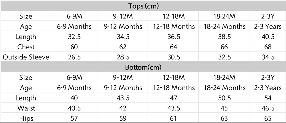 尺码表 - 点击放大