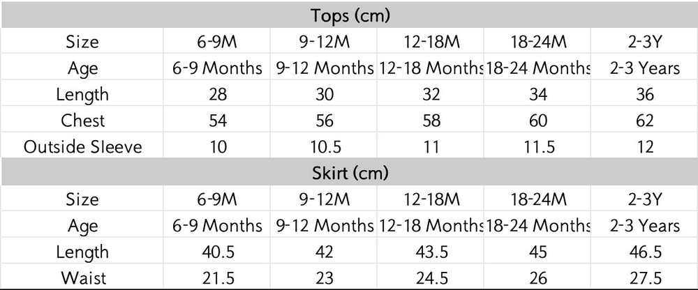 尺码表 - 点击放大
