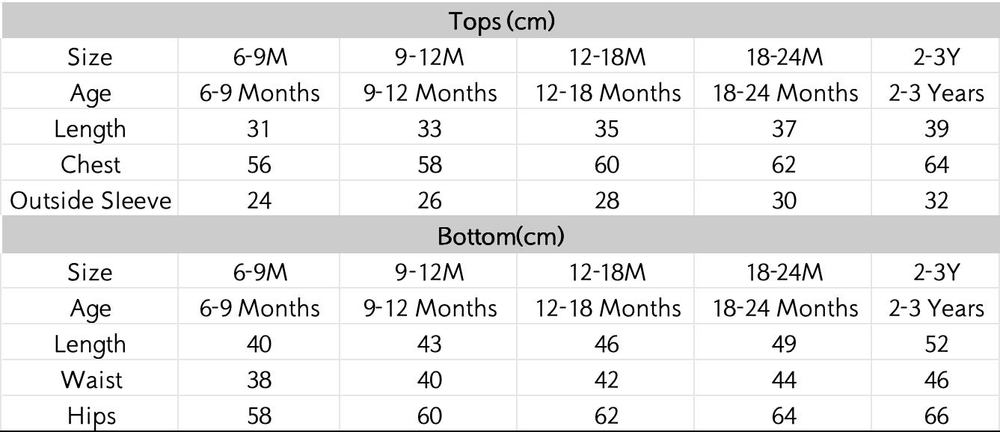 尺码表 - 点击放大