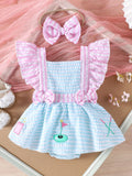 Baby Girls  Sleeveless Ruffle Texture Bowknot Dress Bodysuit