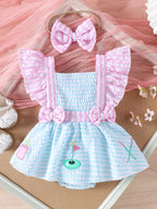 Baby Girls  Sleeveless Ruffle Texture Bowknot Dress Bodysuit