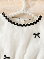 Baby Girls Summer Embroidered Bow White Puff Sleeves Dress